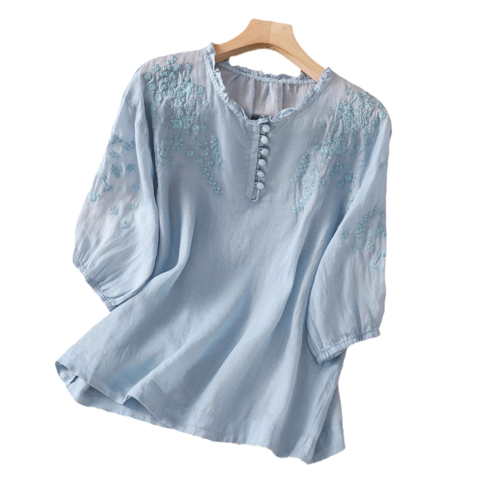 Short-sleeved T-shirt Women's Embroidered Lace - Image 2