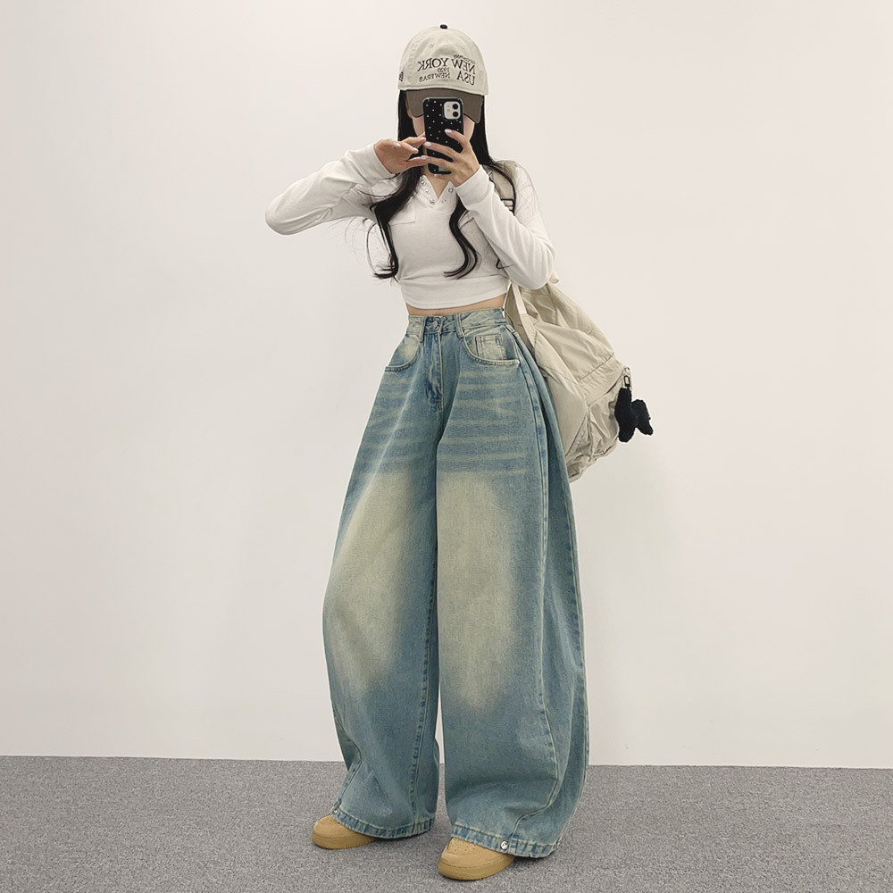Women's High Waist Wide Leg Vintage Washed Denim Jeans - Image 5