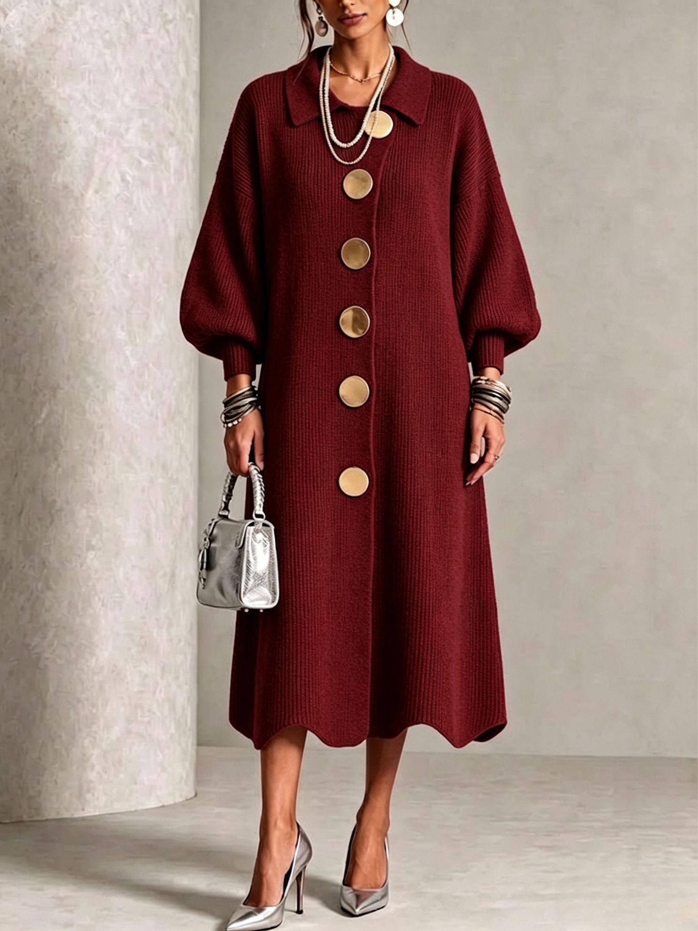 knitted dress with metal buttons - Image 4