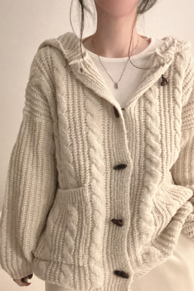 The Angele Plaid Hooded Sweater Coat Detail – La Rose Couture Coats & Jackets