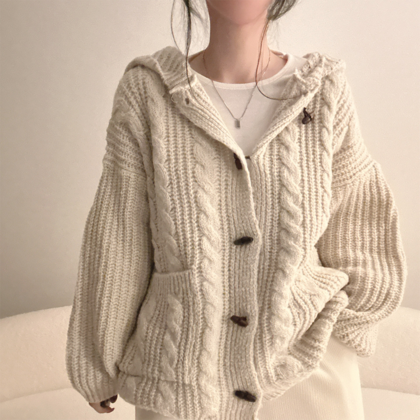 Women's Plaid Hooded Sweater Coat - Image 3