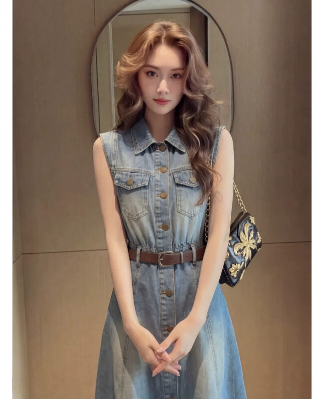 The Gisele Sleeveless Denim Dress Detail – La Rose Couture Dresses & Gowns