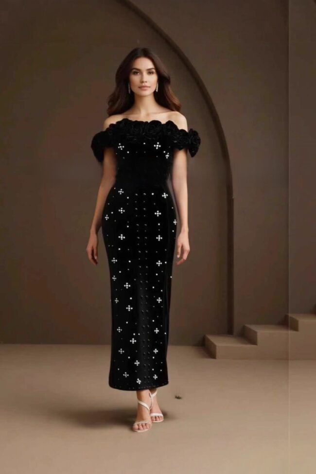 The Adele Pearl Embellished One Shoulder Bandage Dress Detail – La Rose Couture Dresses & Gowns