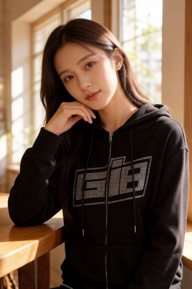 The Rosalie Zip Up Hoodie with Rhinestone Lettering Detail – La Rose Couture Tops & Blouses