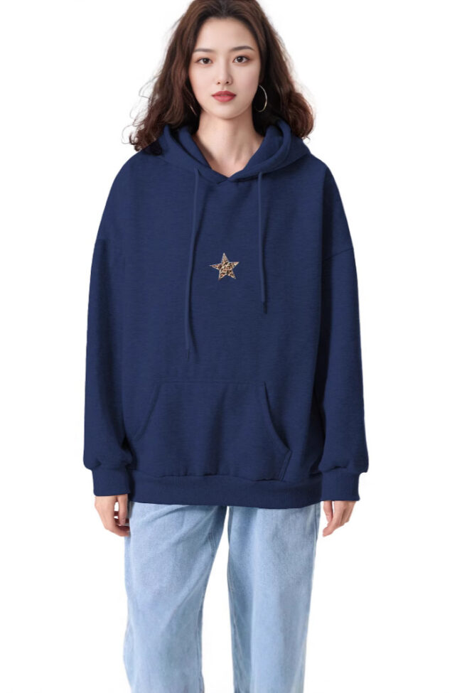 The Anais Leopard Print Star Patch Fleece Hooded Sweatshirt Detail – La Rose Couture Tops & Blouses
