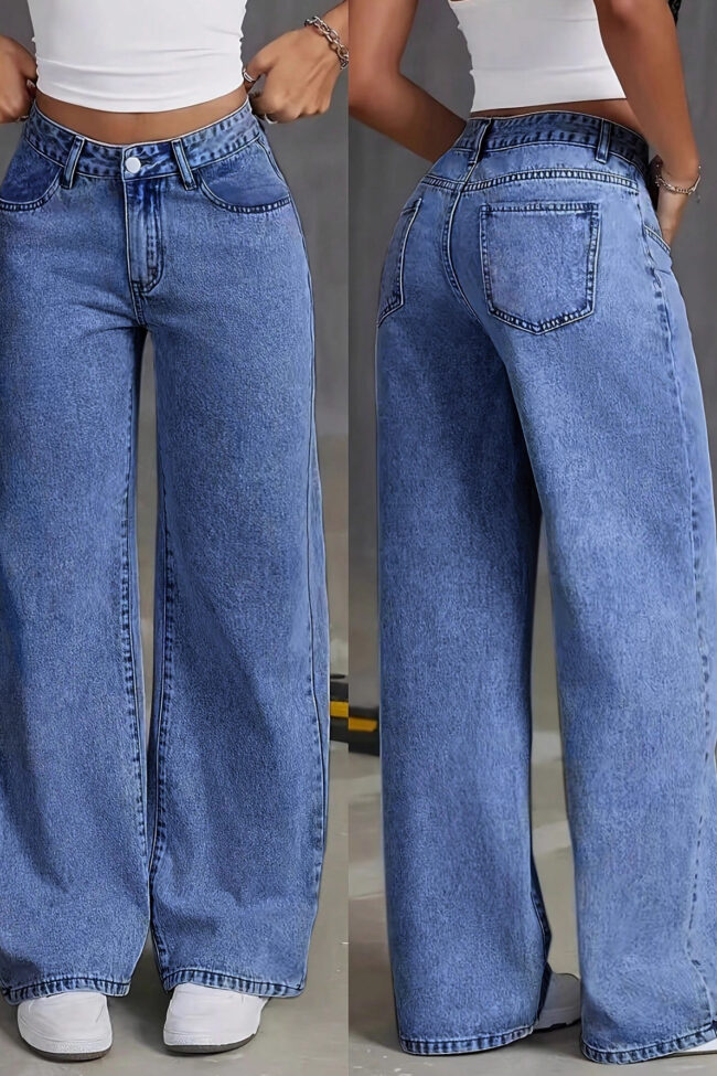 The Helene High Waisted Retro Straight Leg Denim Pants Detail – La Rose Couture Trousers & Skirts