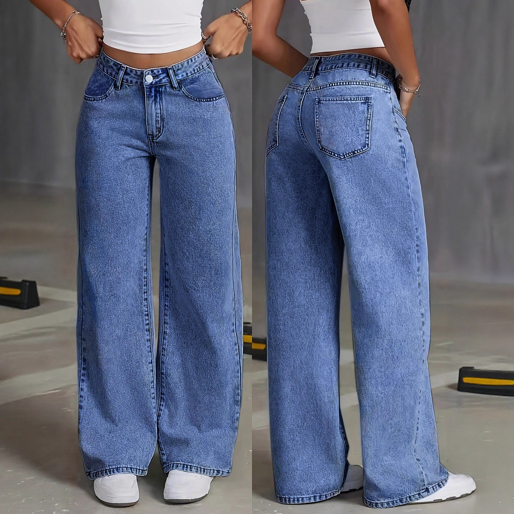 Women's High Waisted Retro Straight Leg Denim Pants - Image 5