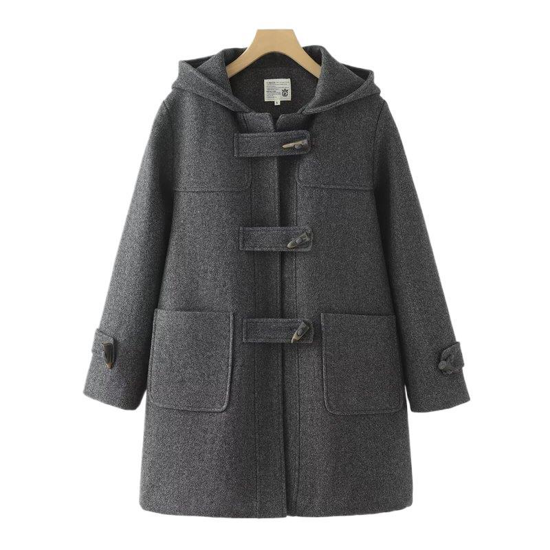 Women's Hooded Mid-Length Lapel Woolen Coat - Image 3