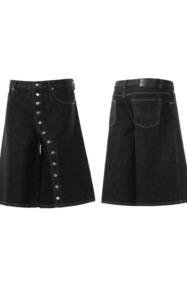 The Valentine Retro Button Down Denim Cropped Pants – La Rose Couture Trousers & Skirts