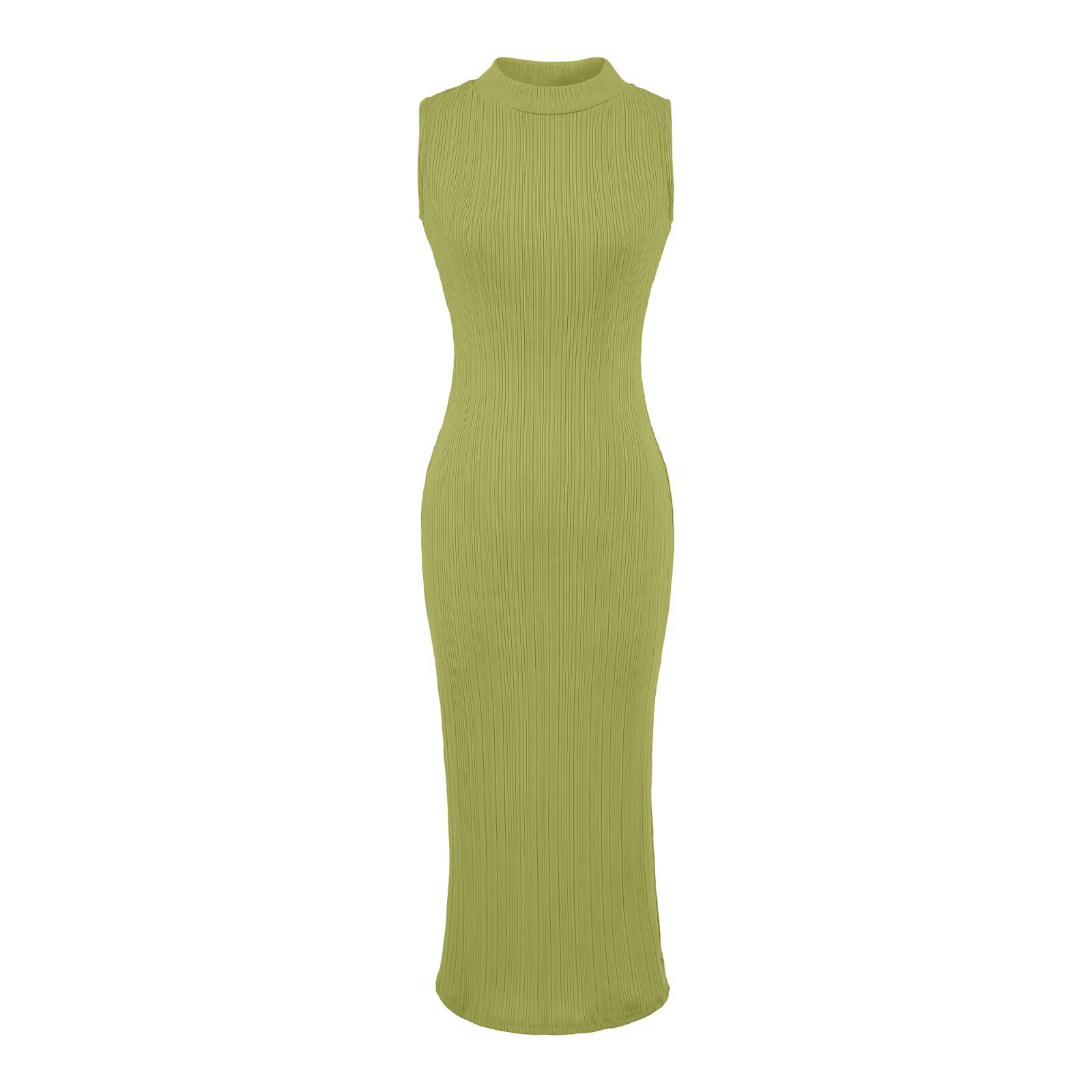 Small round neck elastic slim-fit waist slit dress for women - Image 3