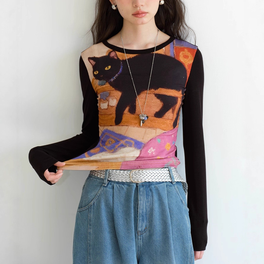 Women's Printed Slim-Fit Long Sleeve T-Shirt - Image 5