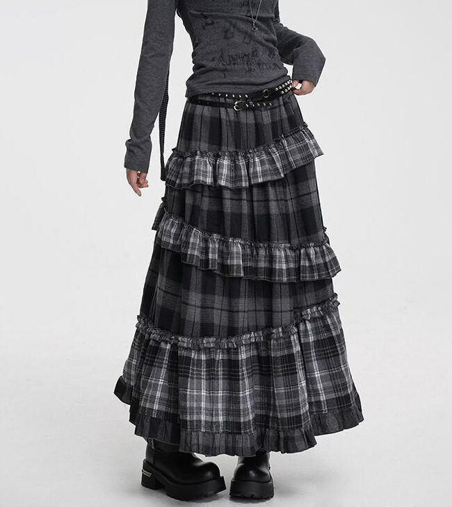 The Hermione Retro Plaid High Waisted Long Skirt with Irregular Hem Detail – La Rose Couture Trousers & Skirts
