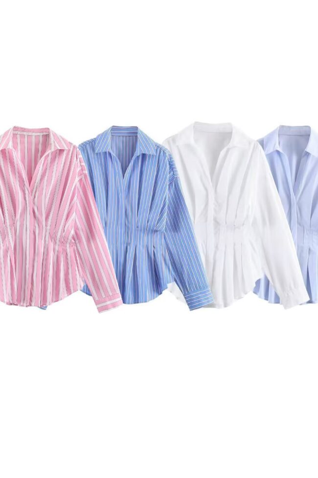 The Tatiana Loose Pleated Striped Shirt – La Rose Couture Dresses & Gowns