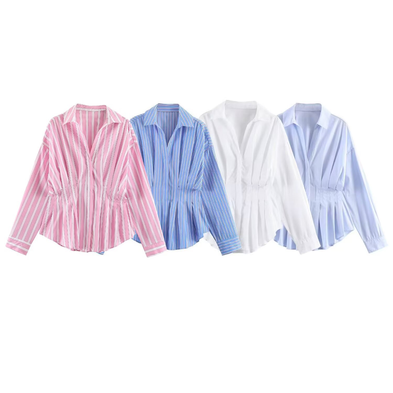 Womens Loose Pleated Striped Shirt