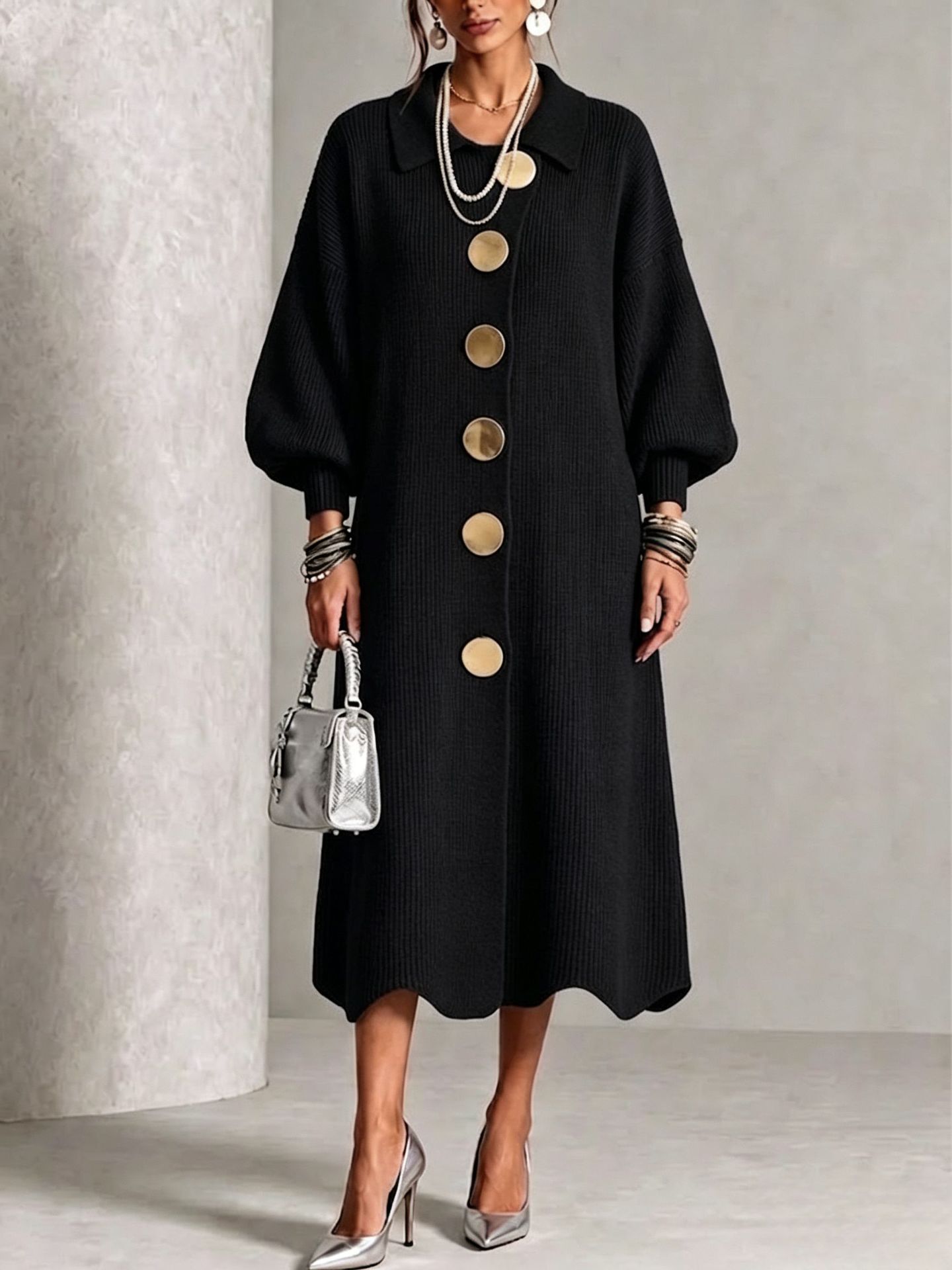 Womens Knitted Button Front Dress - Image 4