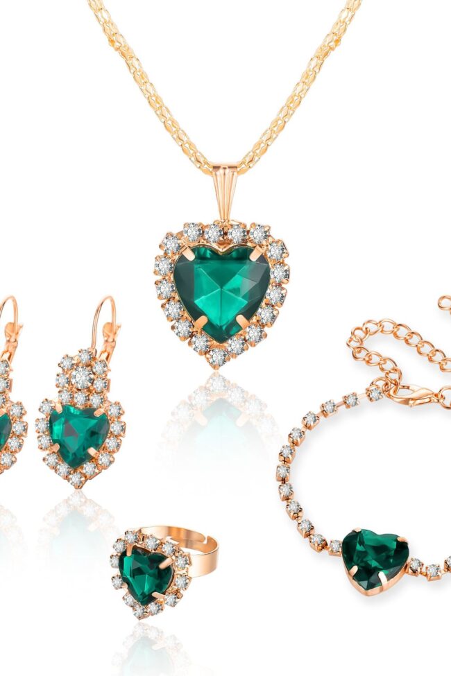 The Camille European and American Personalized Water Drop Rhinestone Necklace Earrings Ring Set Detail – La Rose Couture Jewellery & Accessories