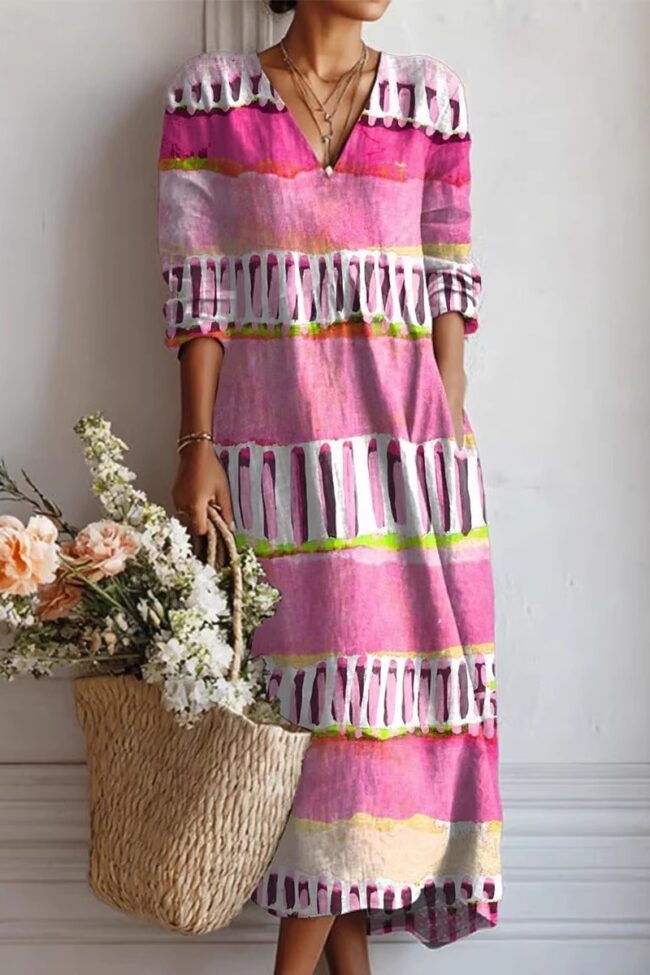 The Garance 3d Printed V Neck Patchwork Long Dress – La Rose Couture Dresses & Gowns