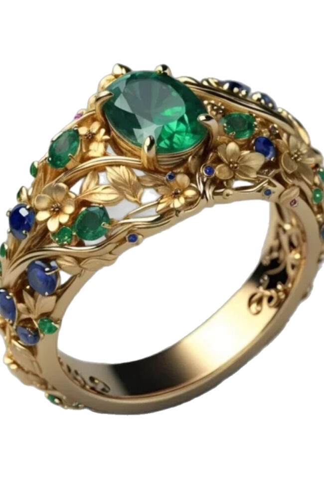 The Berenice Hollow Carved Floral Ring with Colorful Zircon Detail – La Rose Couture Jewellery & Accessories