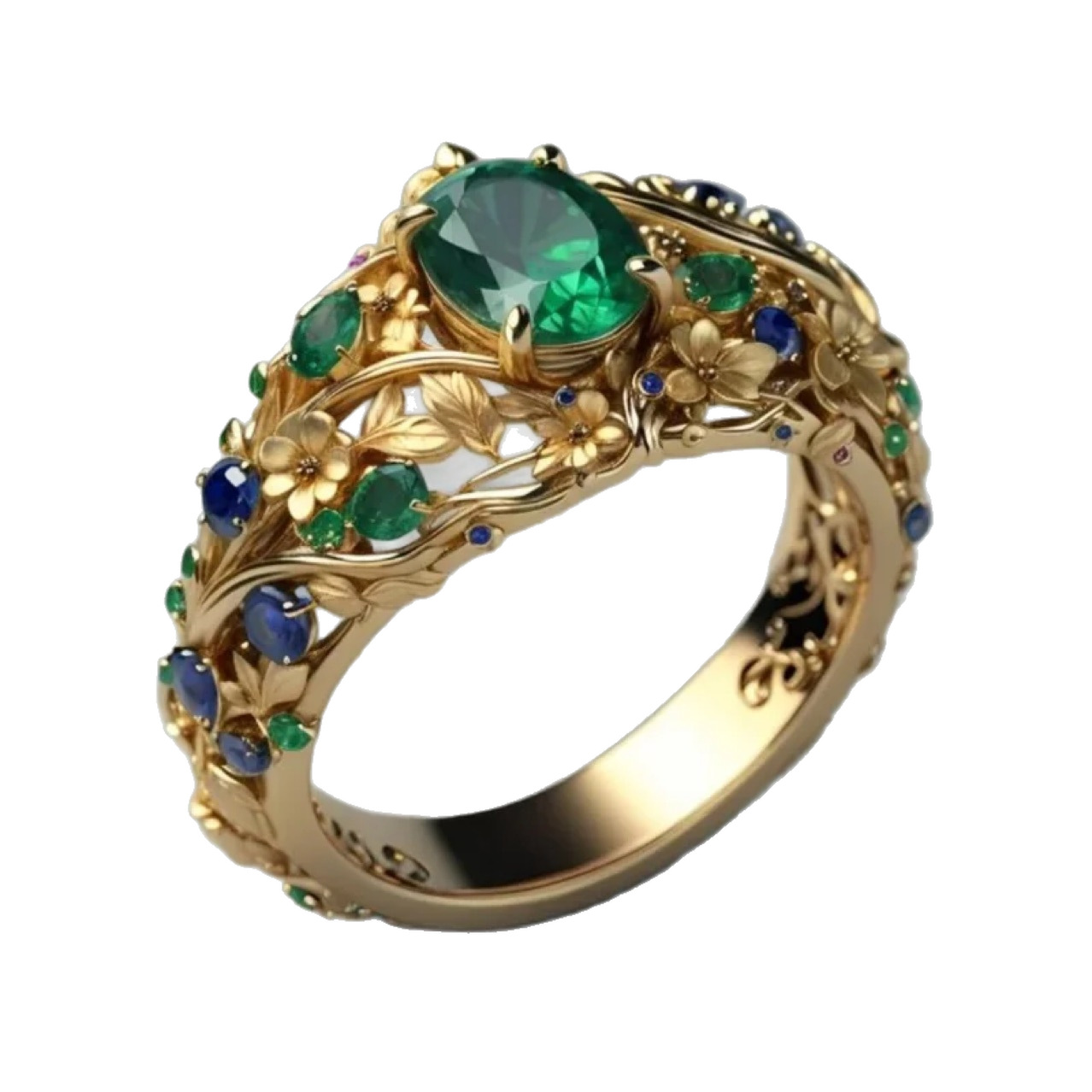 Hollow Carved Floral Ring with Colorful Zircon - Image 5
