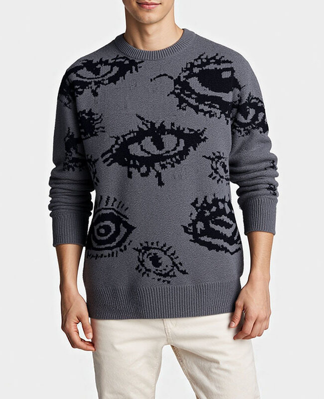 The Nathalie Jacquard Eye Pattern Round Neck Long Sleeve Loose Knit Pullover Detail – La Rose Couture Coats & Jackets