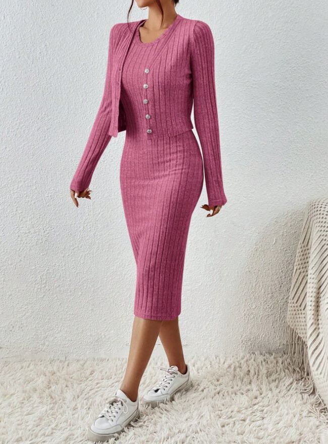 The Noemie Parisian Knitted Dress and Coat Set Detail – La Rose Couture Dresses & Gowns