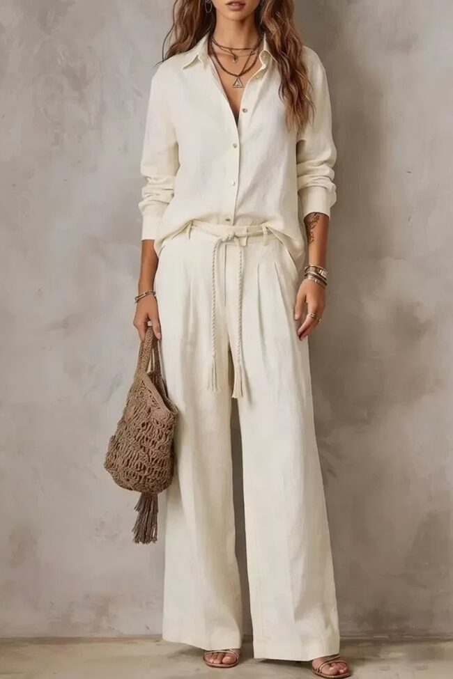 The Fleur Sleeveless Shirt and Wide Leg Pants Set – La Rose Couture Trousers & Skirts