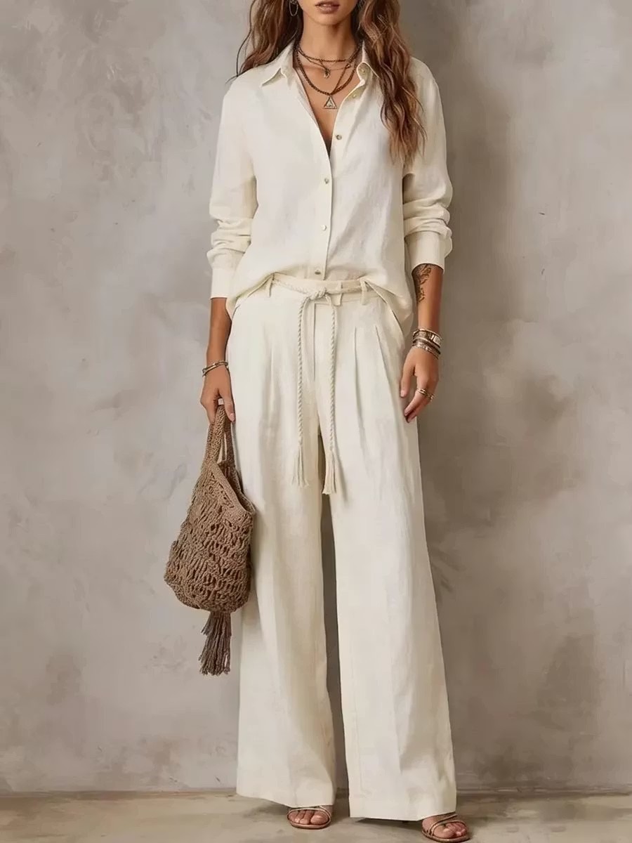 Womens Sleeveless Shirt and Wide-Leg Pants Set