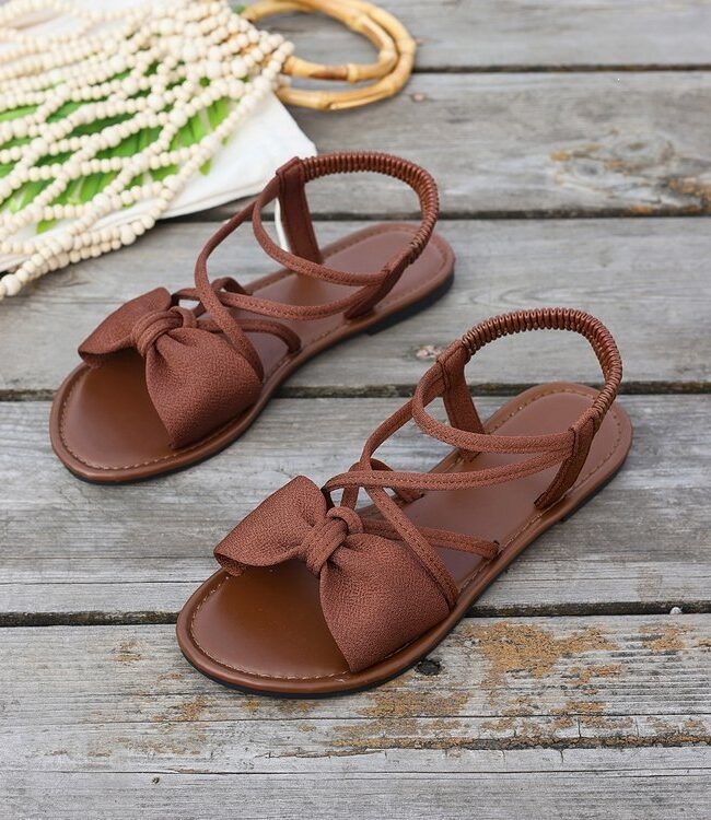 The Diane Summer Bow Accent Elastic Strap Flat Beach Sandals Detail – La Rose Couture Shoes & Footwear