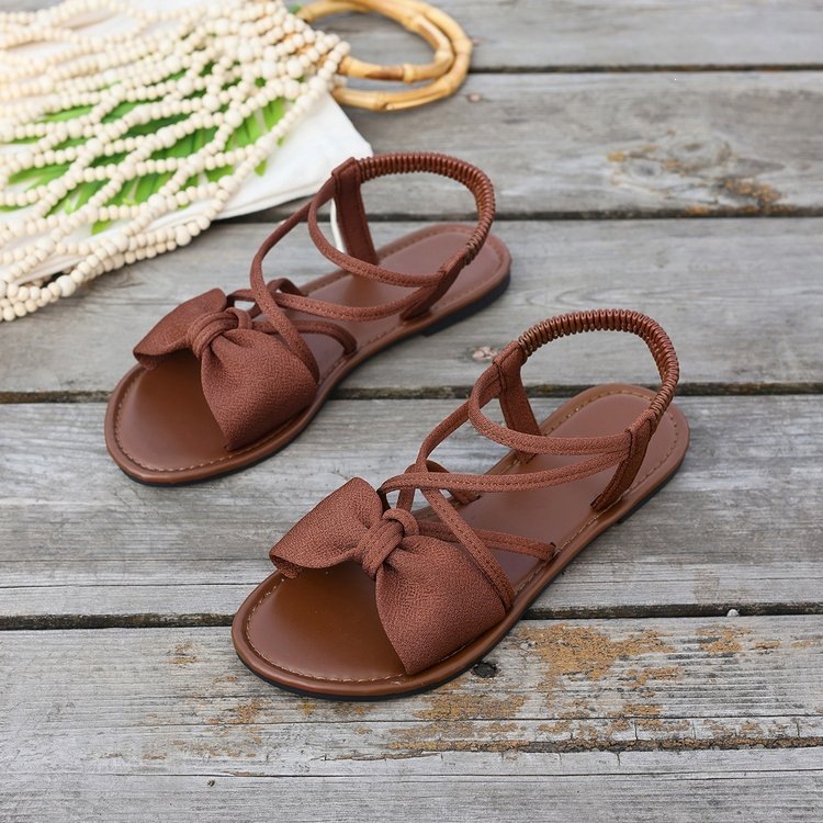 Women Summer Bow-Knot Elastic Strap Flat Beach Sandals - Image 3