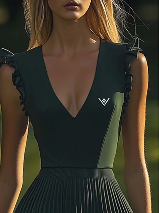 Womens V-Neck Pleated Stretch Skirt - Image 3