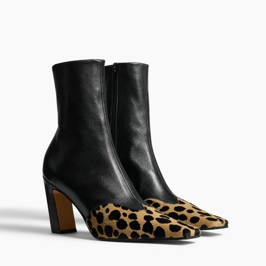 Women Elegant Cowhide Pointed Toe Ankle Boots Low Heel Slip On Elastic Booties - Image 4