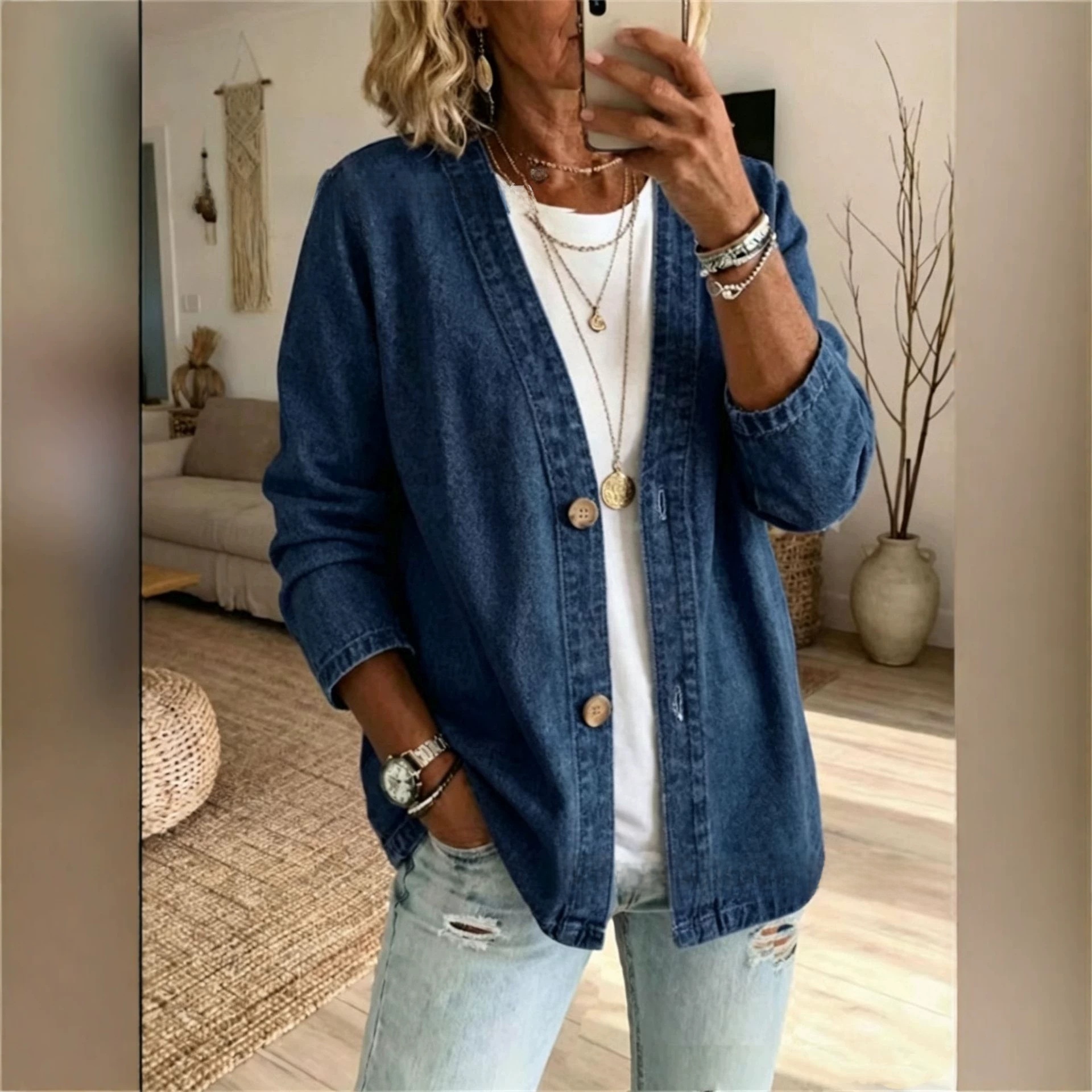 Denim Jacket Casual Long Sleeve - Image 3
