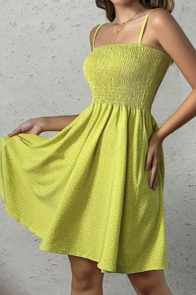 The Cassandre Dot Patterned Slingback Mini Dress Detail – La Rose Couture Dresses & Gowns