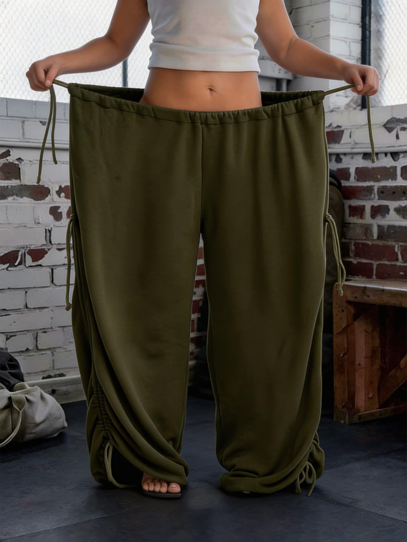 Drawstring Waist Wide Leg Pants - Image 4