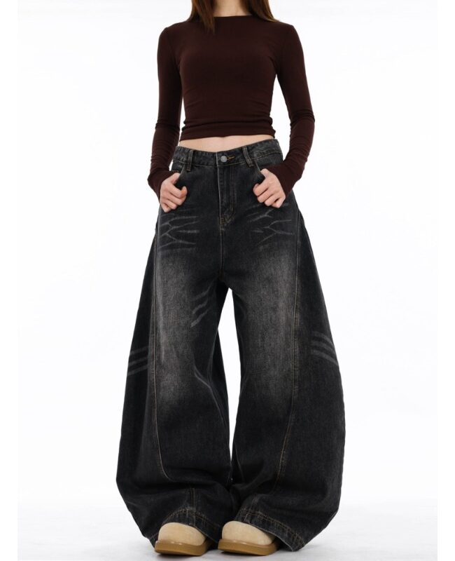 The Solene Distressed Relaxed Fit Wide Leg Denim Jeans Detail – La Rose Couture Trousers & Skirts