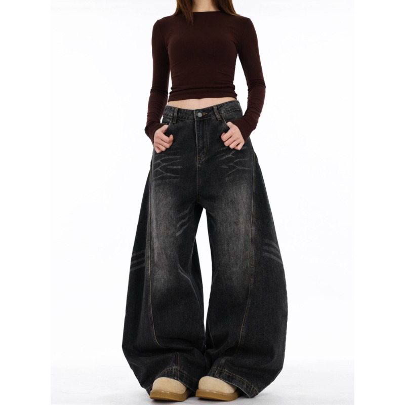 Women's Distressed Relaxed Fit Wide-Leg Denim Jeans - Image 3