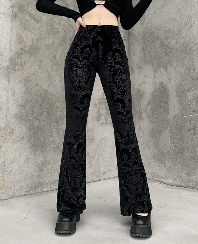 The Veronique Flared Suede Embossed Pants Detail – La Rose Couture Trousers & Skirts