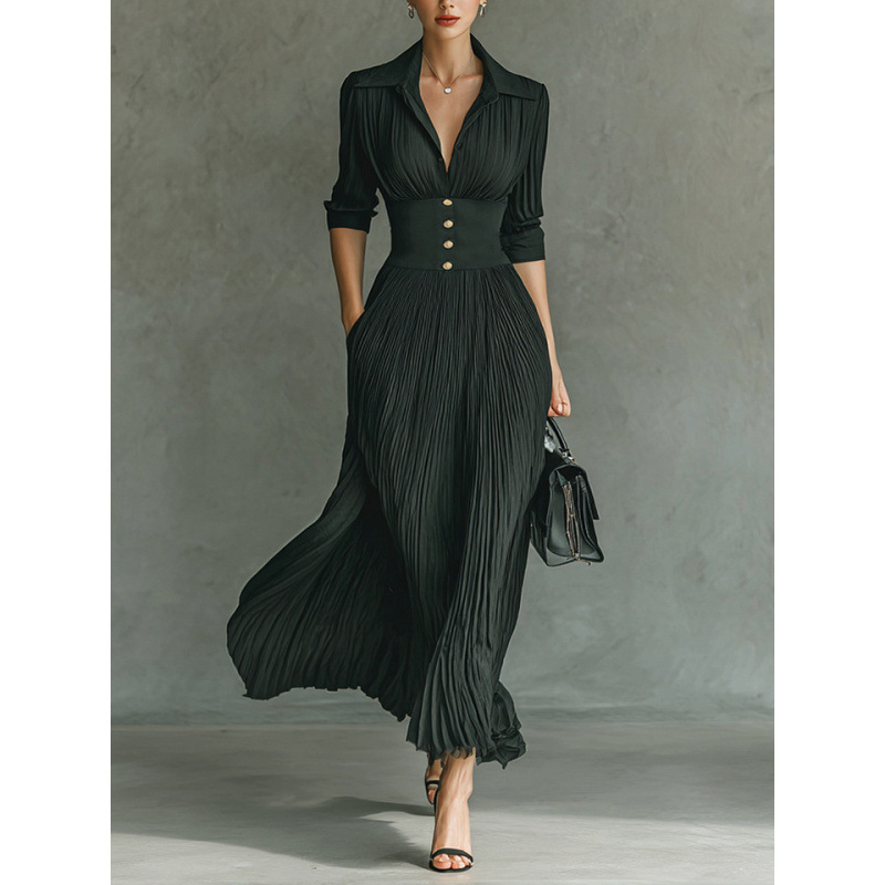 Elegant Pleated A-Line Dress - Image 5