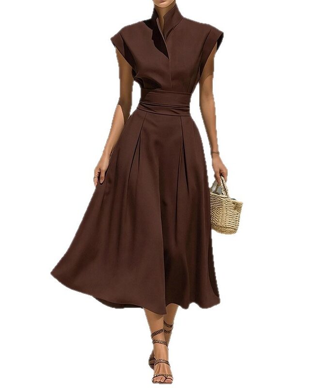 The Nina Elegant Stand Collar Flutter Sleeve Dress Detail – La Rose Couture Dresses & Gowns