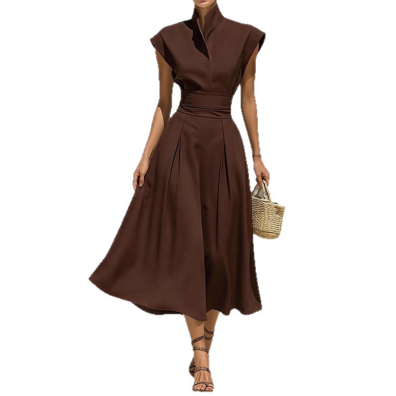 Elegant Stand Collar Flutter Sleeve Dress - Image 5