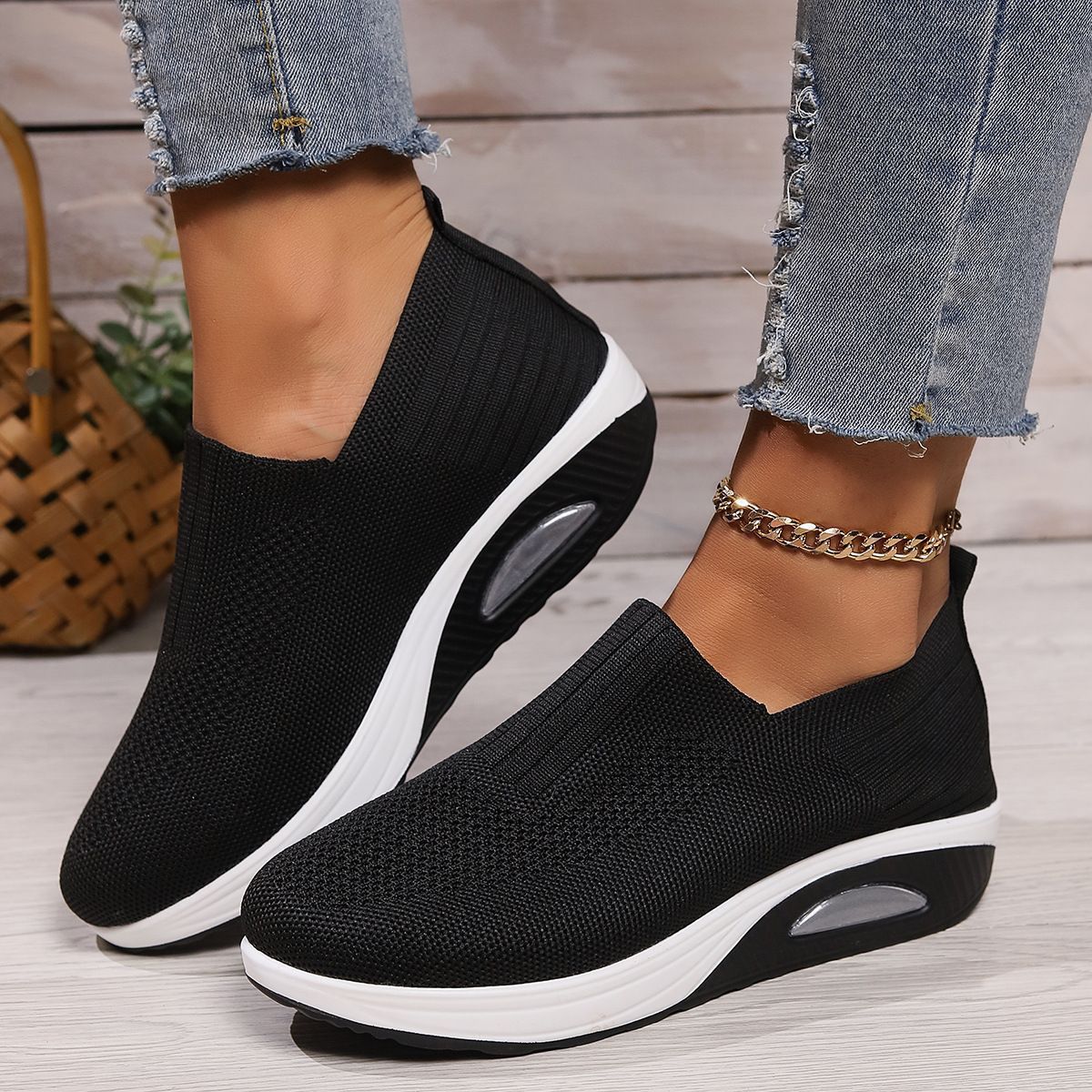 Women Breathable Fly-Knit Slip-On Rocking Shoes with Air Cushion - Image 4