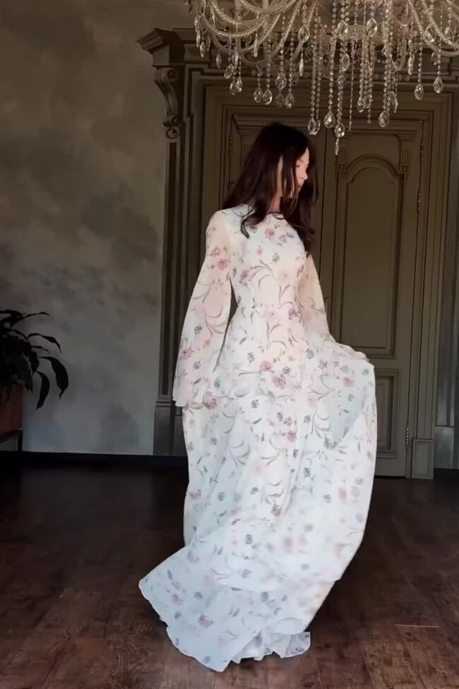 The Astrid Floral Print Long Sleeve Dress Detail – La Rose Couture Dresses & Gowns