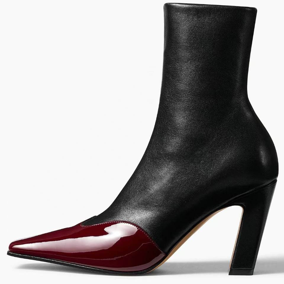 Women Elegant Cowhide Pointed Toe Ankle Boots Low Heel Slip On Elastic Booties - Image 3