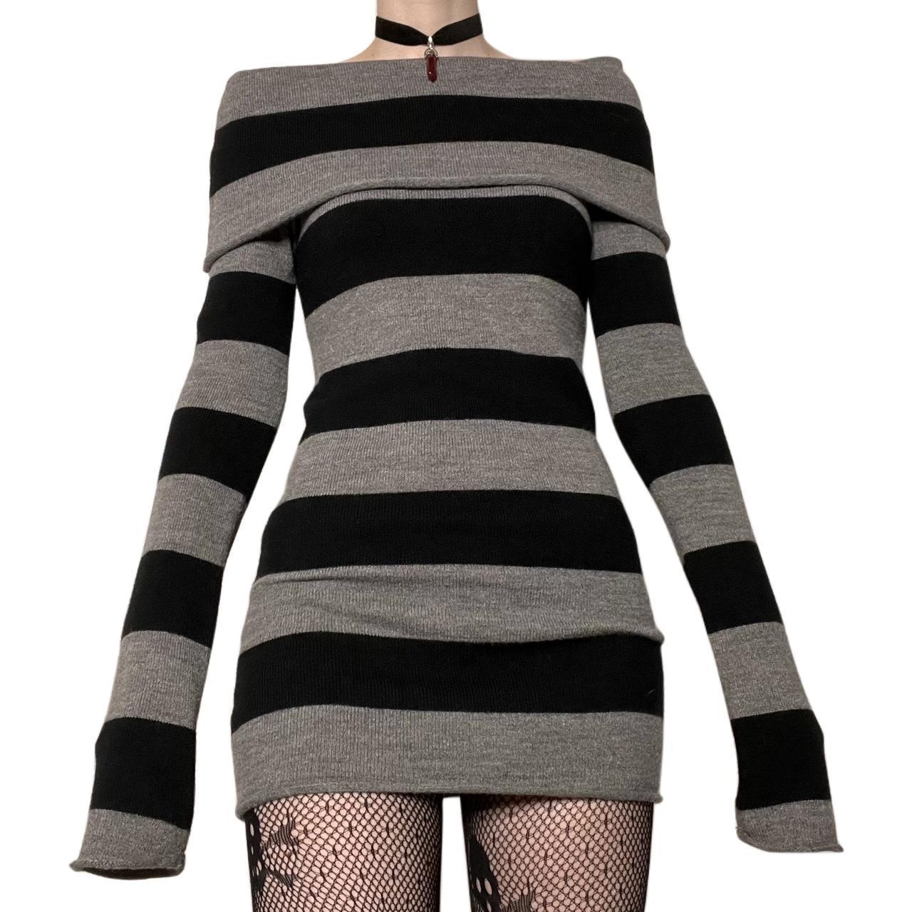 Striped Off-Shoulder Knitted Sweater Dress - Image 4