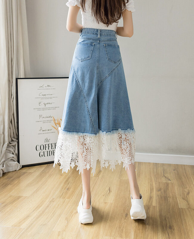 The Magali a Line High Waist Denim Midi Skirt Detail – La Rose Couture Trousers & Skirts