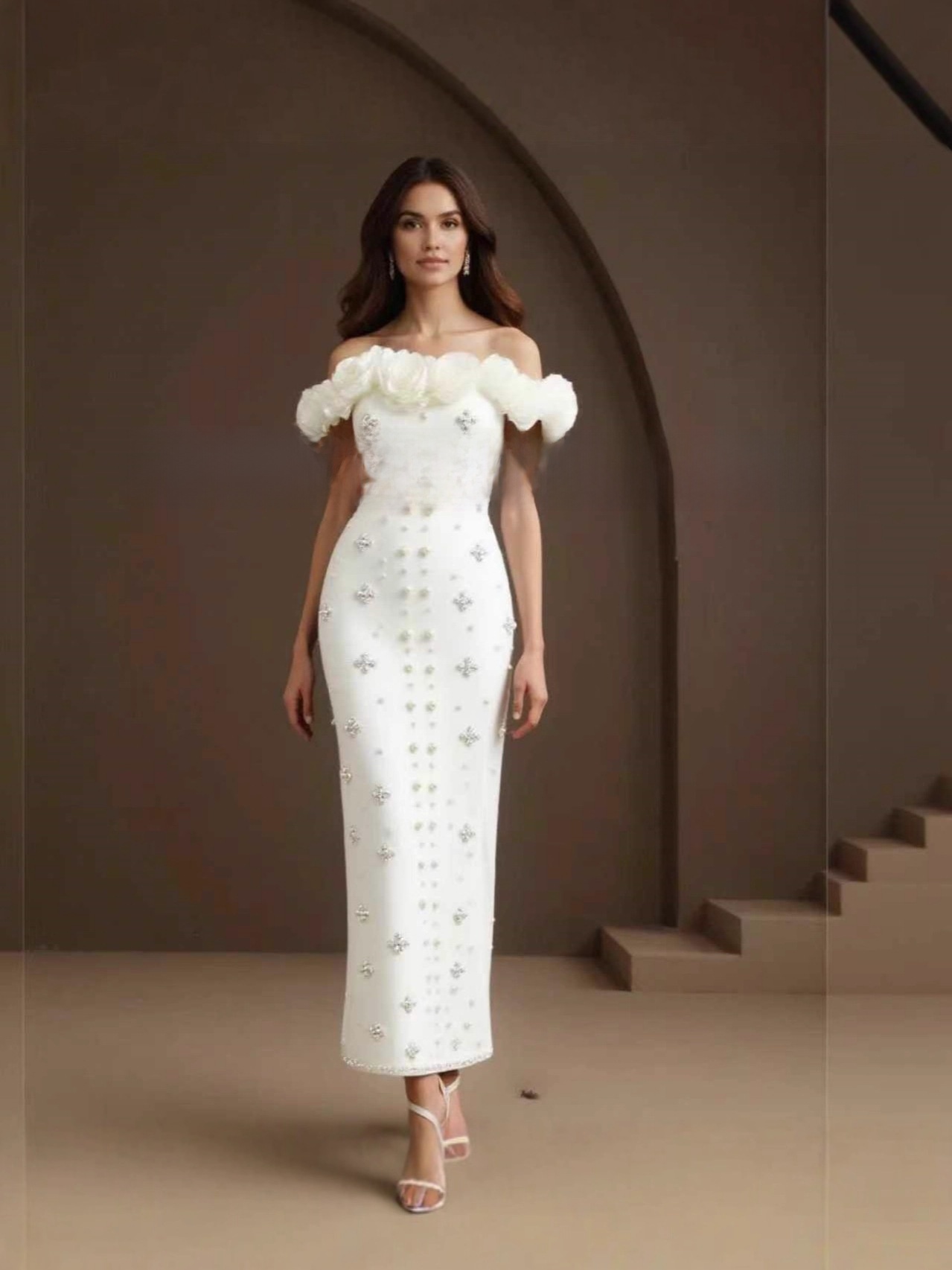 Pearl Embellished One-Shoulder Bandage Dress - Image 2
