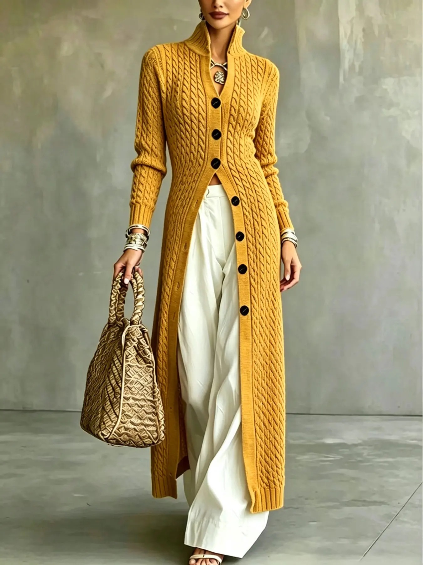 Long Knitted button sweater - Image 3