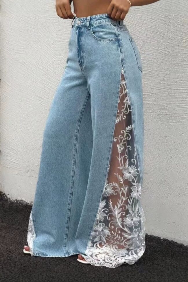 The Marlene High Waist Loose Dumped Denim Trousers Detail – La Rose Couture Trousers & Skirts