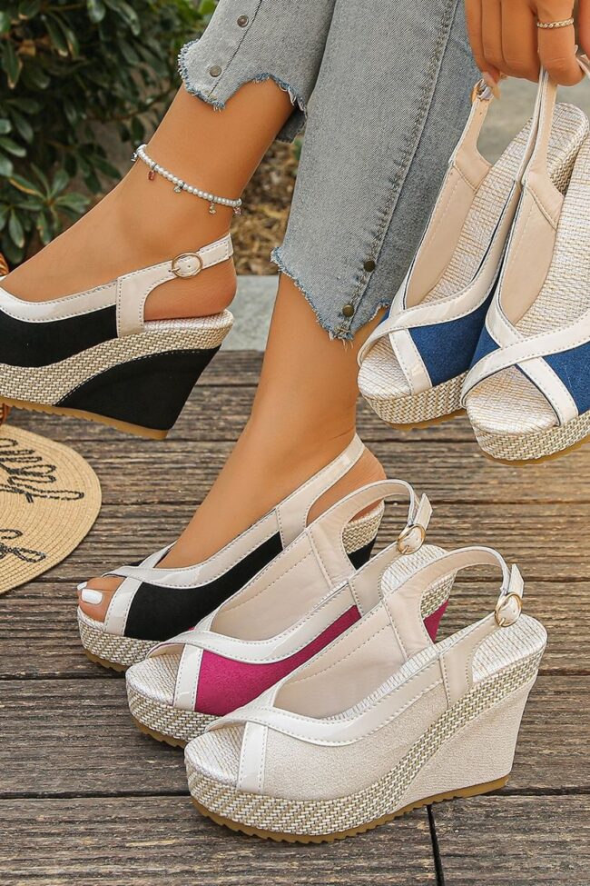 The Therese Summer Suede Wedge Platform Peep Toe Sandals Two Tone – La Rose Couture Shoes & Footwear