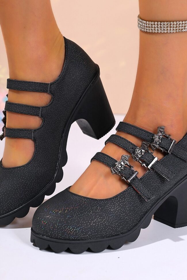 Thick Soled Square Toe Flat Top Strap Covered High Heeled Sandals – La Rose Couture Shoes & Footwear